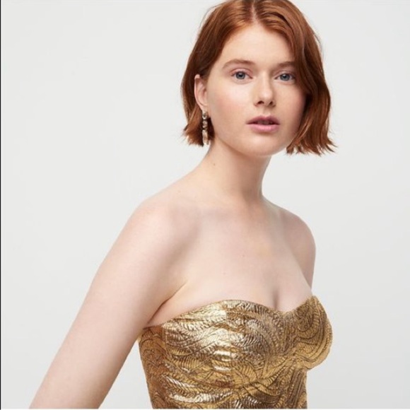 J. Crew Collection Gold Metallic Bodice Jacquard Leaf Cocktail MIDI Dress 10 NWT - Picture 13 of 14